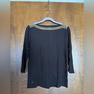 Ralph Lauren Black and Suede Tan Collar Women's Top